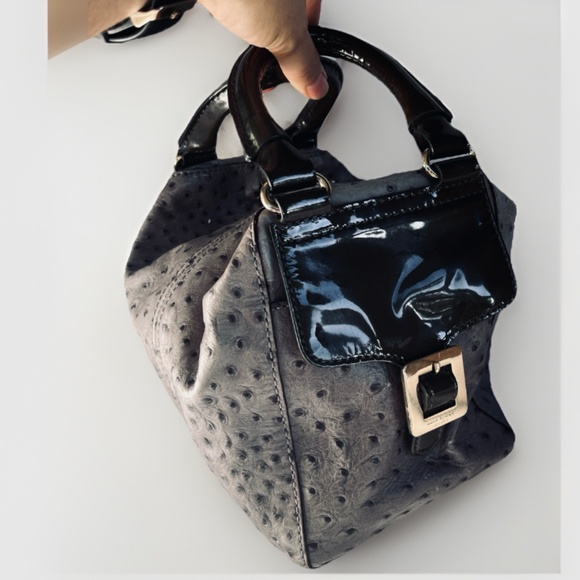 Kate Spade Rare Vintage A La Vita Ostrich Halsey Grey Ostrich Embossed Satchel - Picture 1 of 14